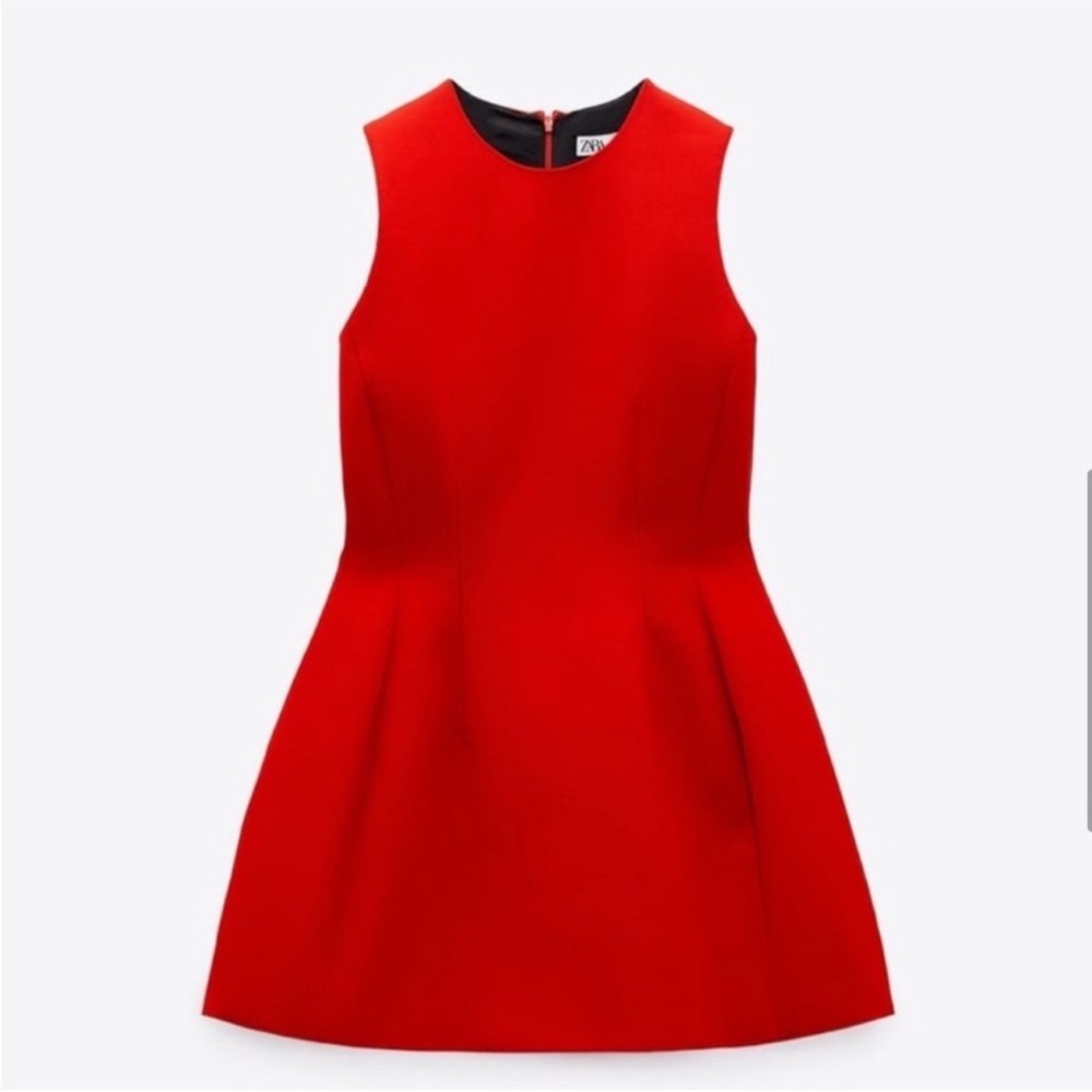 Zara red voluminous mini dress crepe material- Valentine’s Day dress